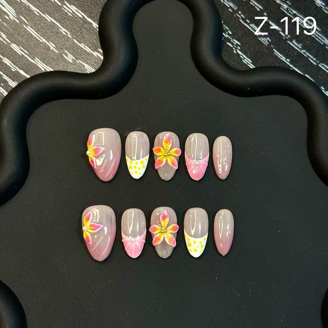 Hot Selling 3D Stereo Flower Press on Nails Almond Nail Handmade Press on Nails Removable
