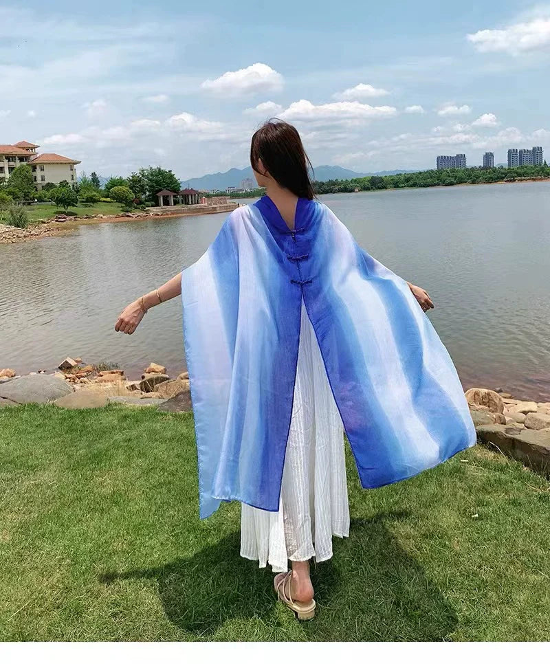 Travel Summer Gradient Shawl – Lightweight Cotton Blend, Buckle Detail