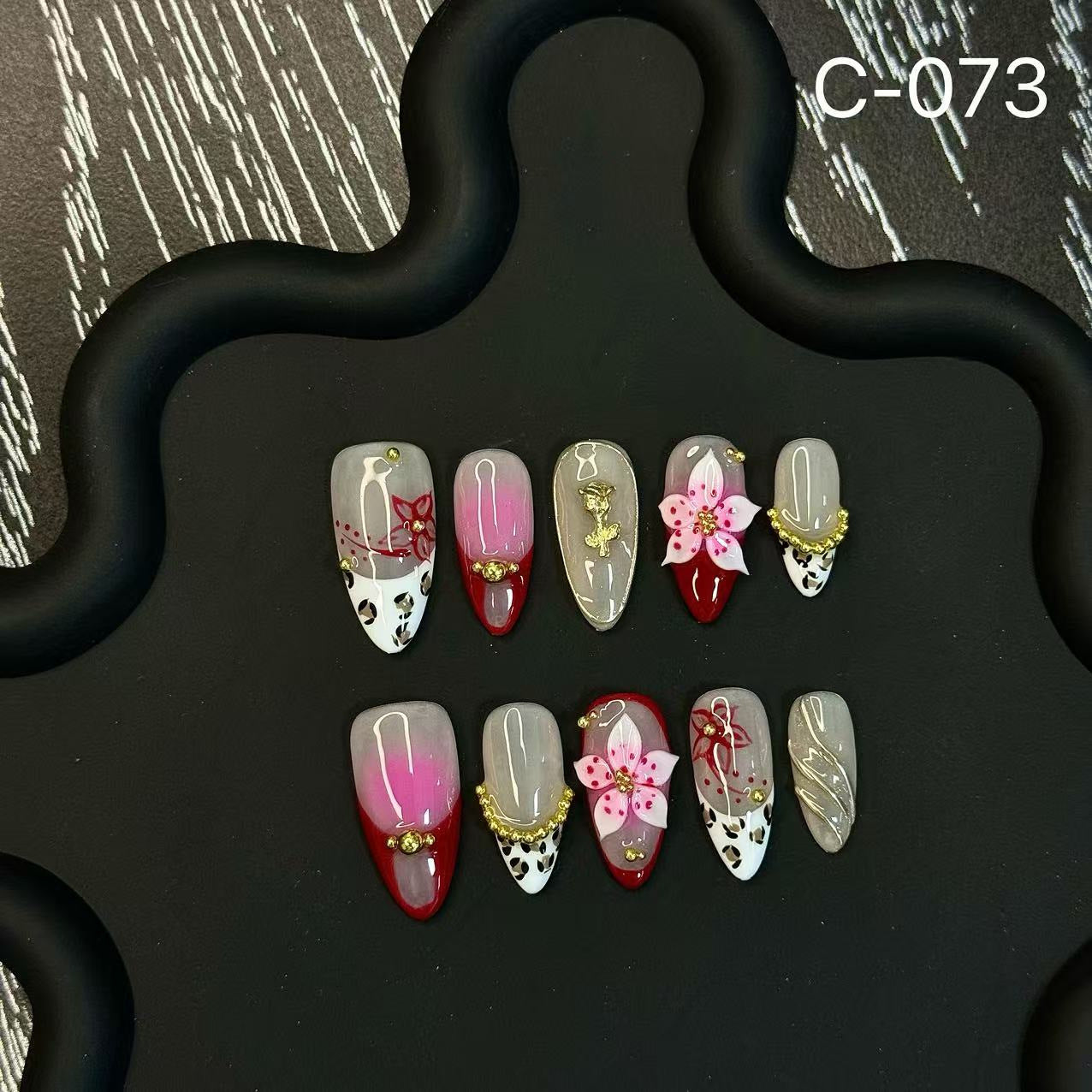 Original Flower Handcrafted Carving Press on Nails Summer High-end Light Luxury Explosion
