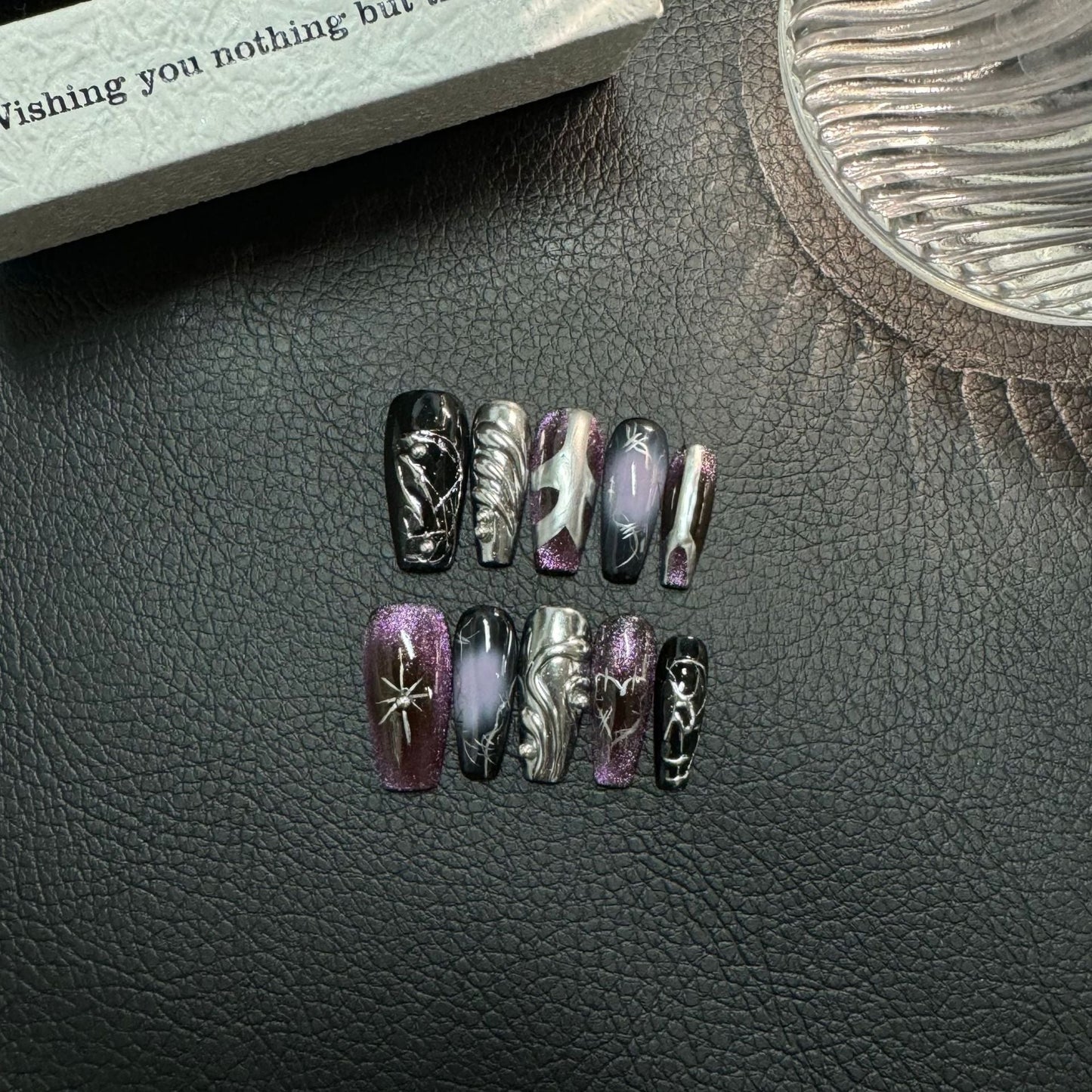 Handcrafted Machine Sweet Cool Mechanical Pattern Spice Girl Stereo Snake Pattern Cat Eye Blue Black White Metal
