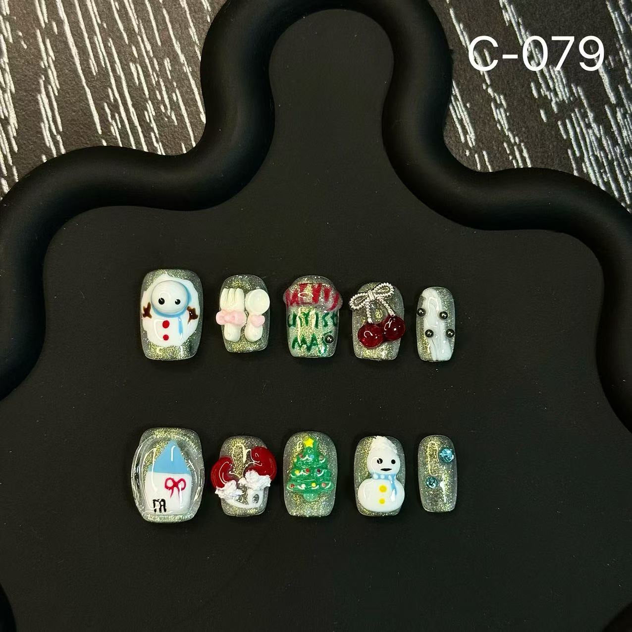 Christmas Nails Press on Nails Snowman Atmosphere Premium Sense Handcrafted Fake Nails