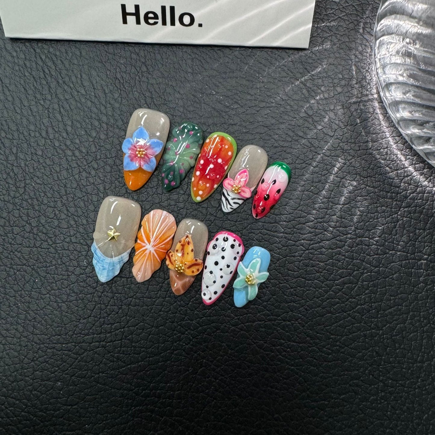 Original Handcrafted Carved Petals Press on Nails Handcrafted