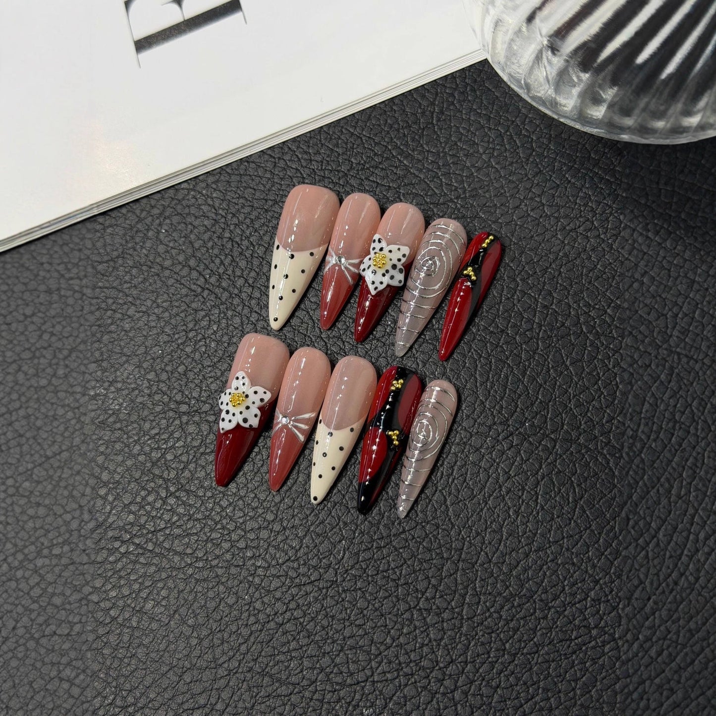 Long pointed hand-painted pinched engraved handmade