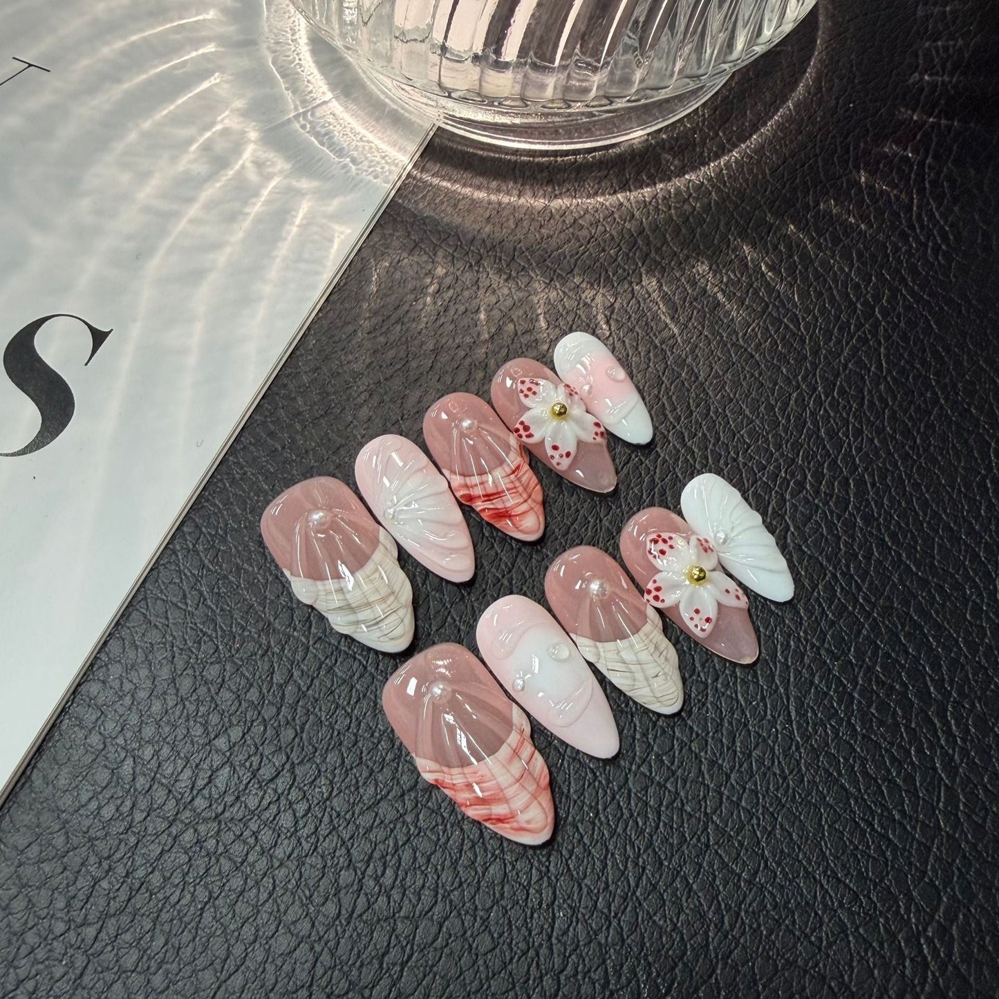 HandmadePress on Nails Carved Shell Almond Mermaid Premium Sense Removable Fake
