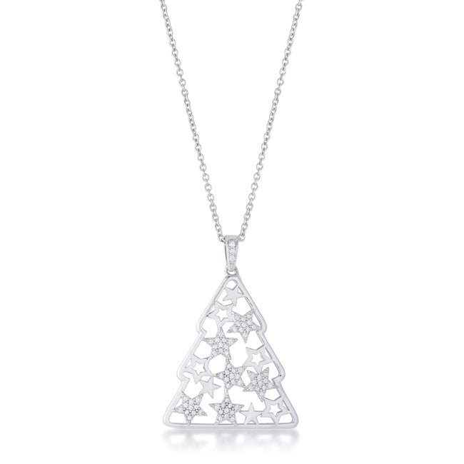 .2 ct CZ Christmas Tree With Mixed Stars Pave Holiday Pendant - ThisandThatShoppe