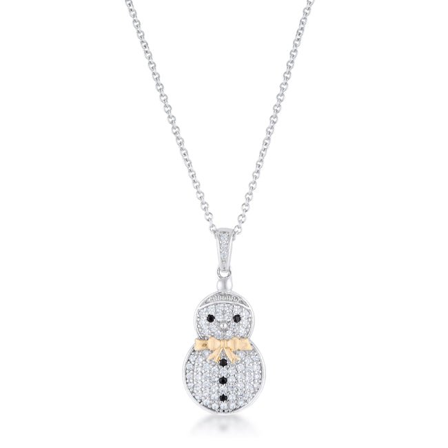 .35 ct CZ Two-Tone Snowman Pave Holiday Pendant - ThisandThatShoppe