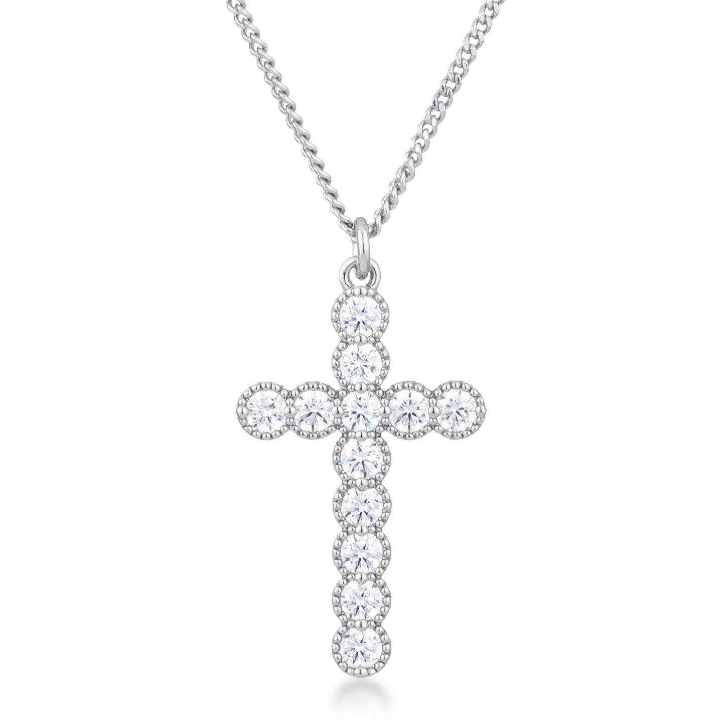 Avera Micro Beaded Plated CZ Cross Pendant Necklace