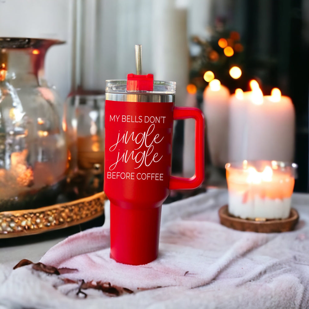 40oz Insulated Coffee Mug With Handle Lid Straw Funny Holiday Jingle Quote