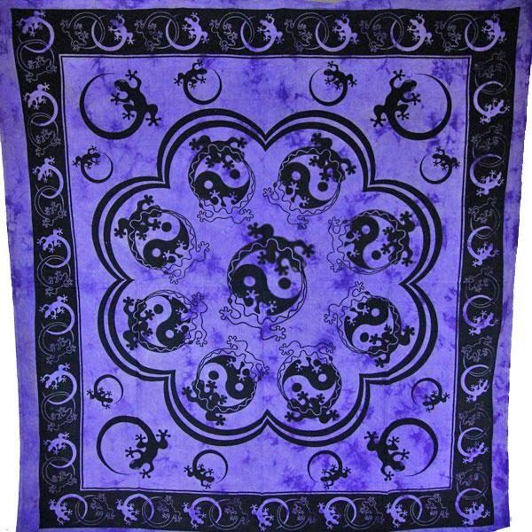 Lila Salamander Yin Yang Baumwoll-Wandteppich Handgemacht