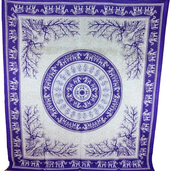Lila Tiger und Elefanten Mandala Wandteppich
