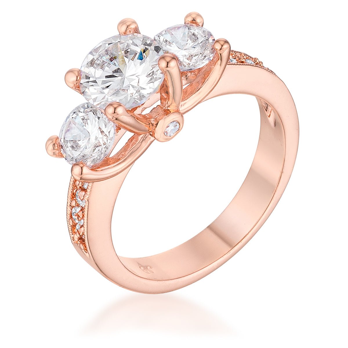 Dazzling Three Stone Engagement Ring with CZ - ThisandThatShoppe