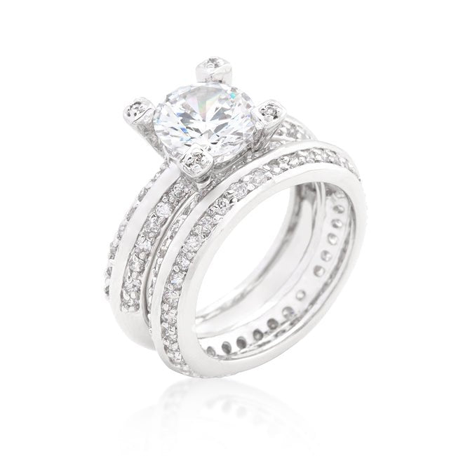 Cubic Zirconia Round Cut Pave Ring Set - ThisandThatShoppe