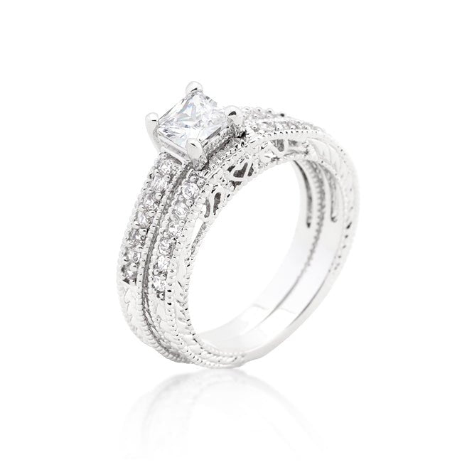 Princess Cut Filigree Bridal Ring Set - ThisandThatShoppe