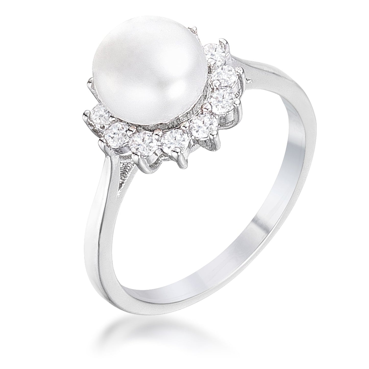 Avera .36Ct Plated Freshwater Pearl and Cubic Zirconia Halo Ring