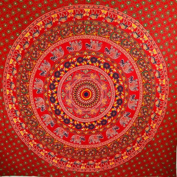 Red Elephant And Camel Mandala Tapestry Wall Hanging