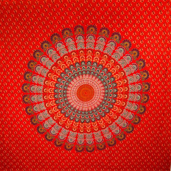 Red Peacock Mandala Tapestry Wall Hanging Throw Boho Decor