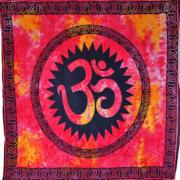 Red Saffron Om Shanti Tie Dye Chakra Cotton Tapestry