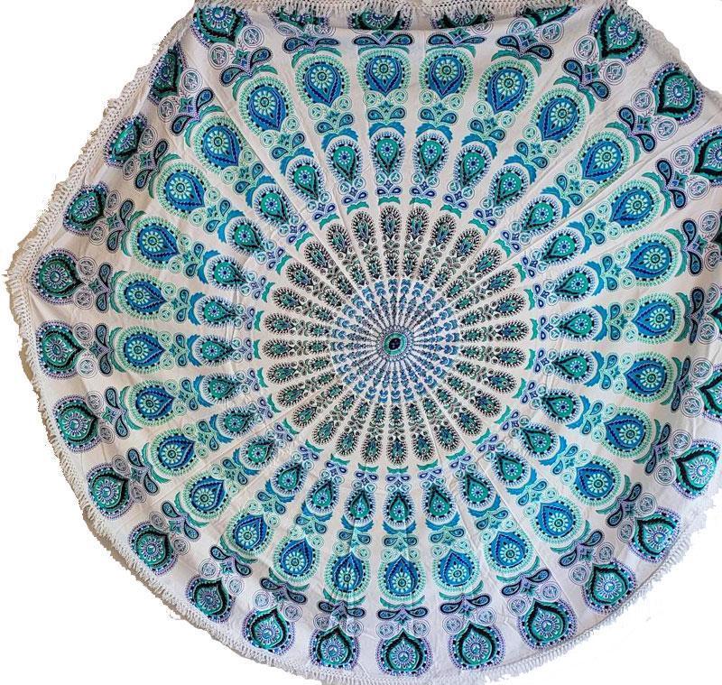 Tanzender Pfau Rundes Mandala Baumwollspitze Wandteppich 70 Zoll