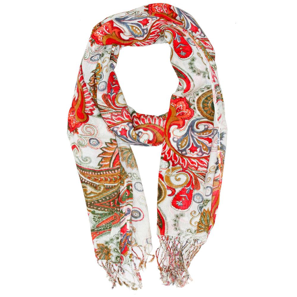 Paisley Floral Tassel Scarf Cotton Viscose 68x28 Inch