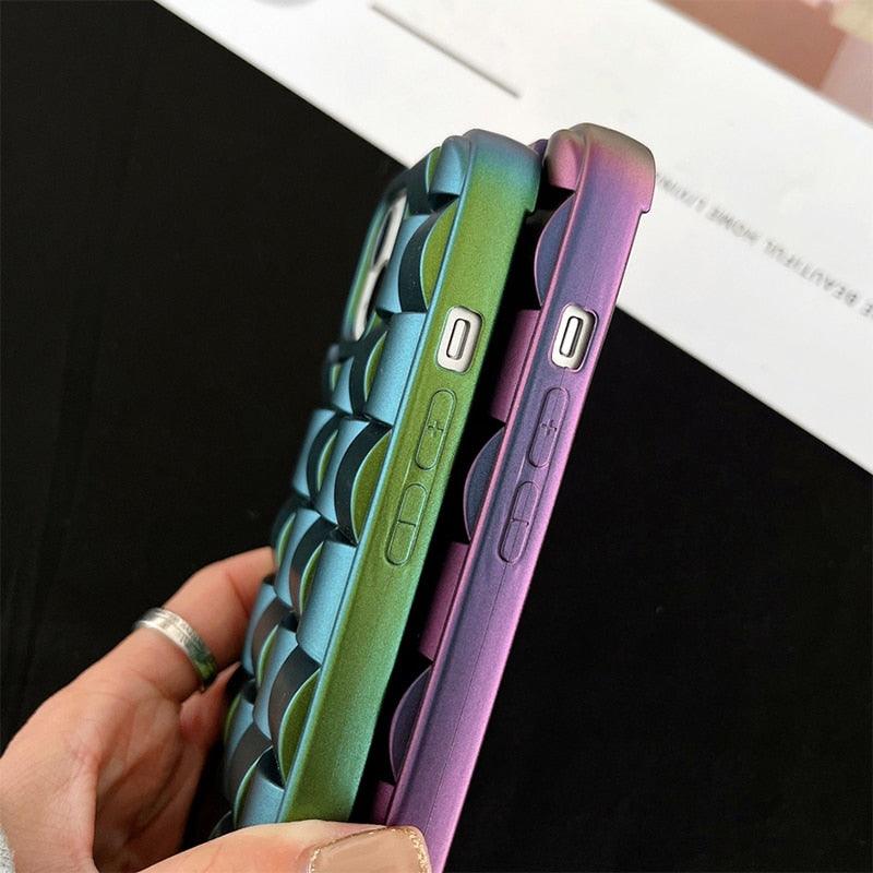 Modern Purple Green Phone Case For iPhone 13 14 Pro Max 11 12 Mini XS XR X 7 8 14 Plus Soft Shockproof Cover Bumper Cute 3D Design Soft Silicone Shockproof Raised Bumper Corner Case for iPhone