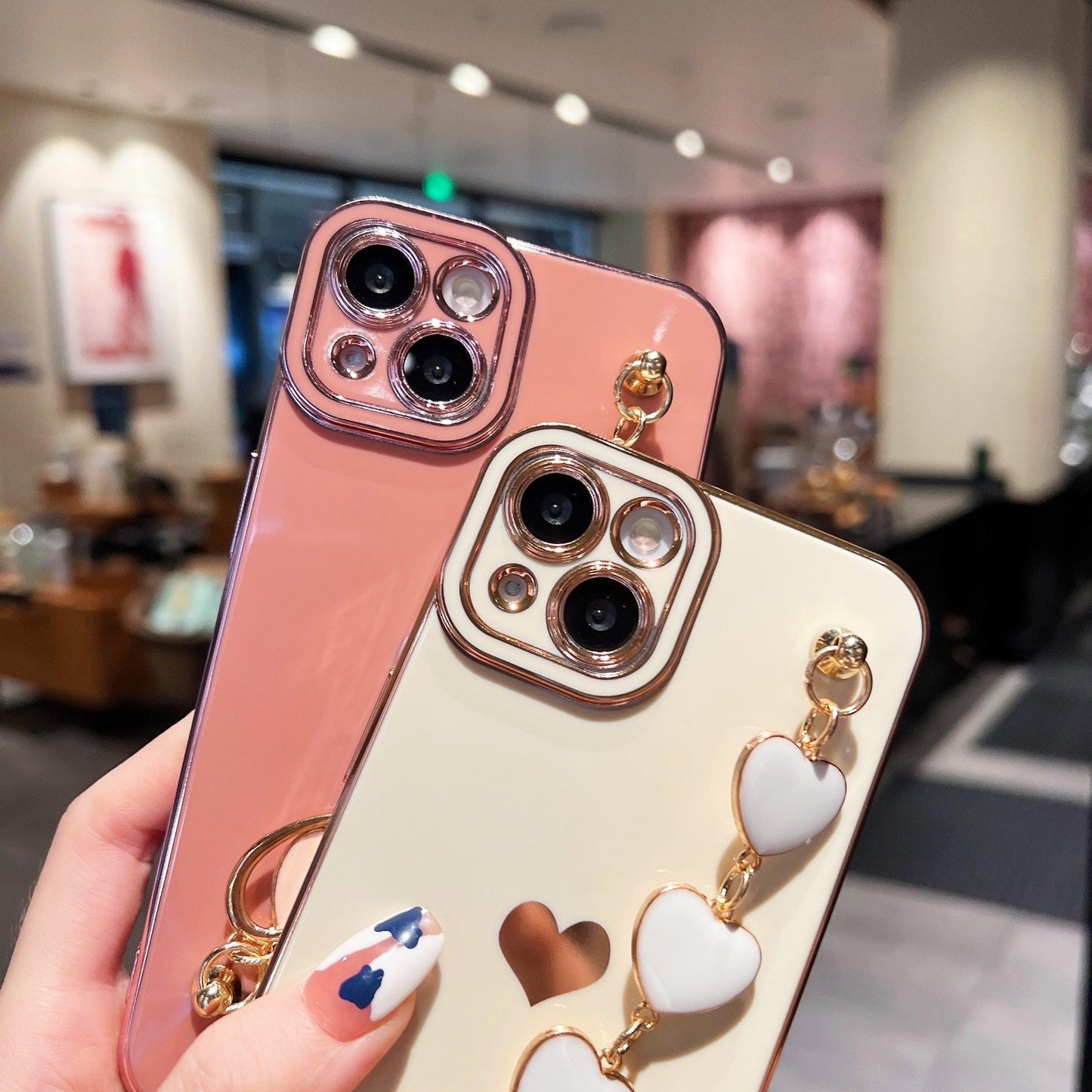 Luxury Love Heart Elegant Sparkle Case With Chain Bracelet Strap Soft Protective Bumper Cover Compatible with iPhone Bracelet soft case for iPhone 12 Pro Max 11 pro max X XS XR 7 8 Plus Stylish Phone Cover