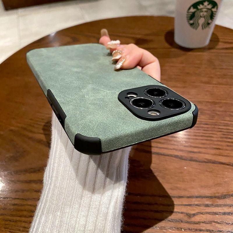 Vintage Green PU Leather Case For iPhone 13 12 11 Pro Max Mini XR XS X 7 8 Plus Luxury Silicon Bumper Shockproof Soft Cover Ultra Thin Slim Leather Case Anti-Scratch Hard Back Cover for iPhone