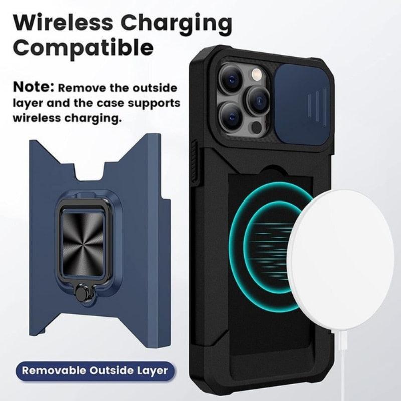Shockproof Camera Cover & Kickstand Heavy Duty Protective Case Suitable For iPhone 14 Pro Max Card Push Anti-fall Mobile Phone Case iPhone 13 12 11 Pro Max Ring Protective Cover