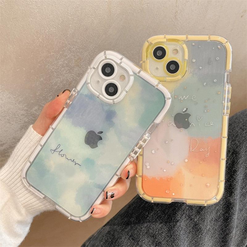 Luminous Art Abstract Phone Case For iPhone 13 12 11 Pro Max Transparent Silicone Shockproof Bumper Cover Floral Girly Transparent Phone Case Glow In Dark iphone case