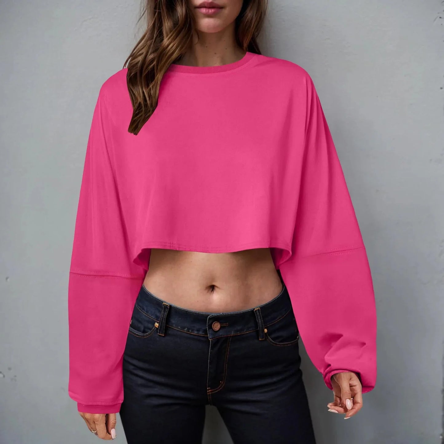 🧘♀️ Women’s Long Sleeve Loose-Fit Crop Top