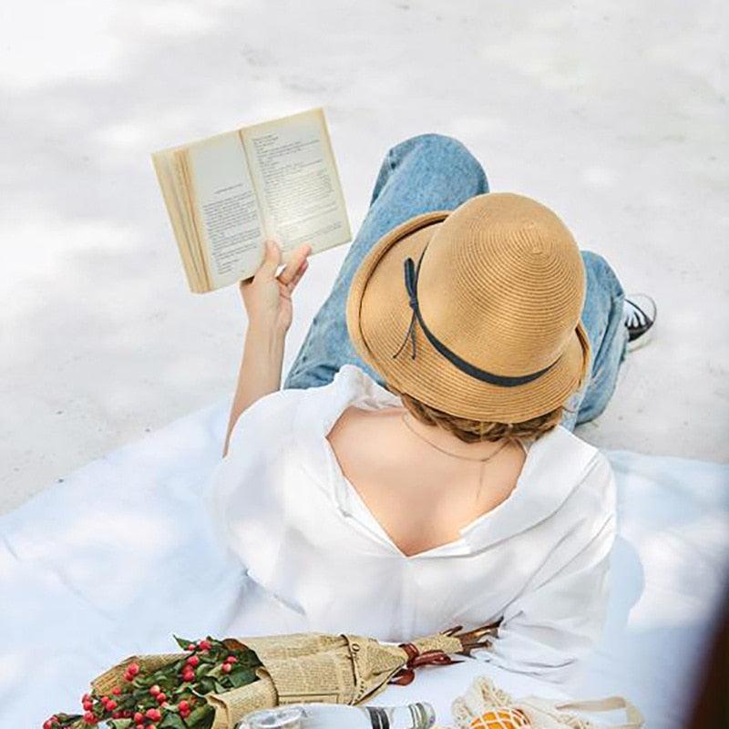 Classic Style Straw Hat Women Foldable Traveling Summer Women's Big Sun Hat Vintage Design Wide Side Straw Hat Female Summer Beach Hat Holiday Party Cap 56-58CM - ThisandThatShoppe
