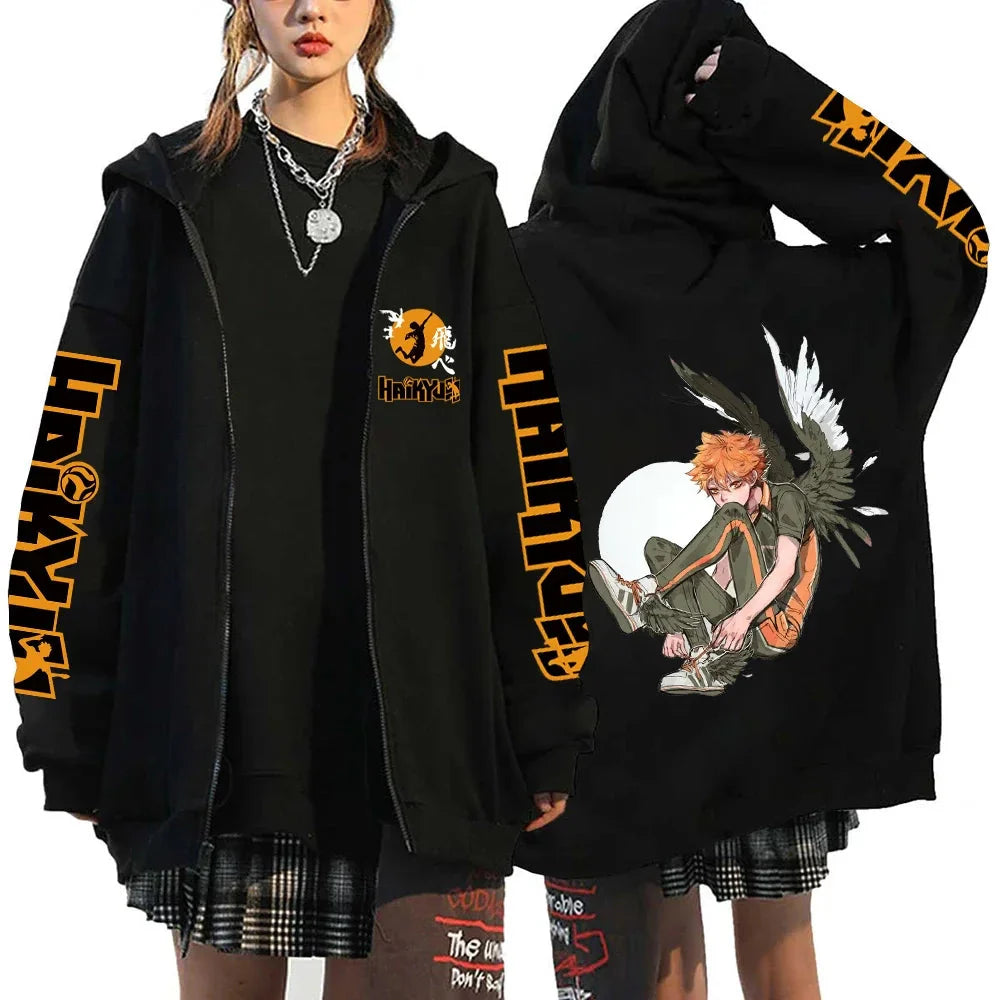 π Haikyuu!! Karasuno High School Zip-Up Hoodie β Unisex Anime Streetwear