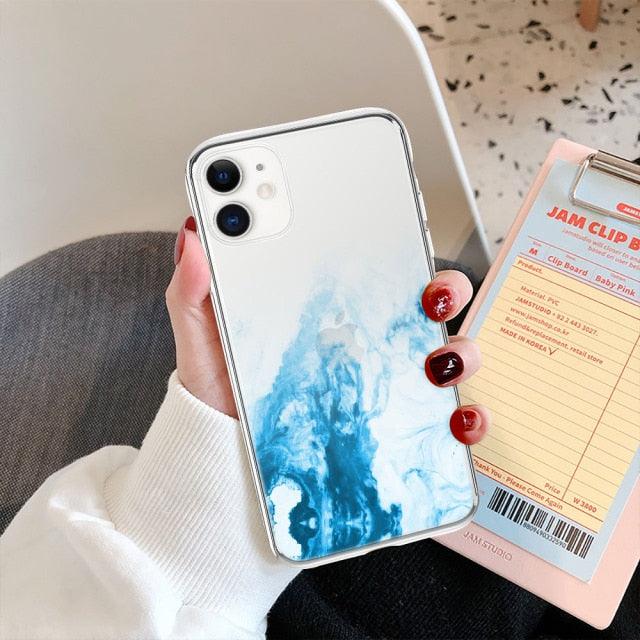 Luxury Marble Transparent Phone Case For iPhone 11 12 Pro XS Max X XR 7 8 Plus Soft Silicone Shockproof Cover Green Marble Design Gold Sparkly Glitter Protective Stylish Slim Thin Cute Case for Phone