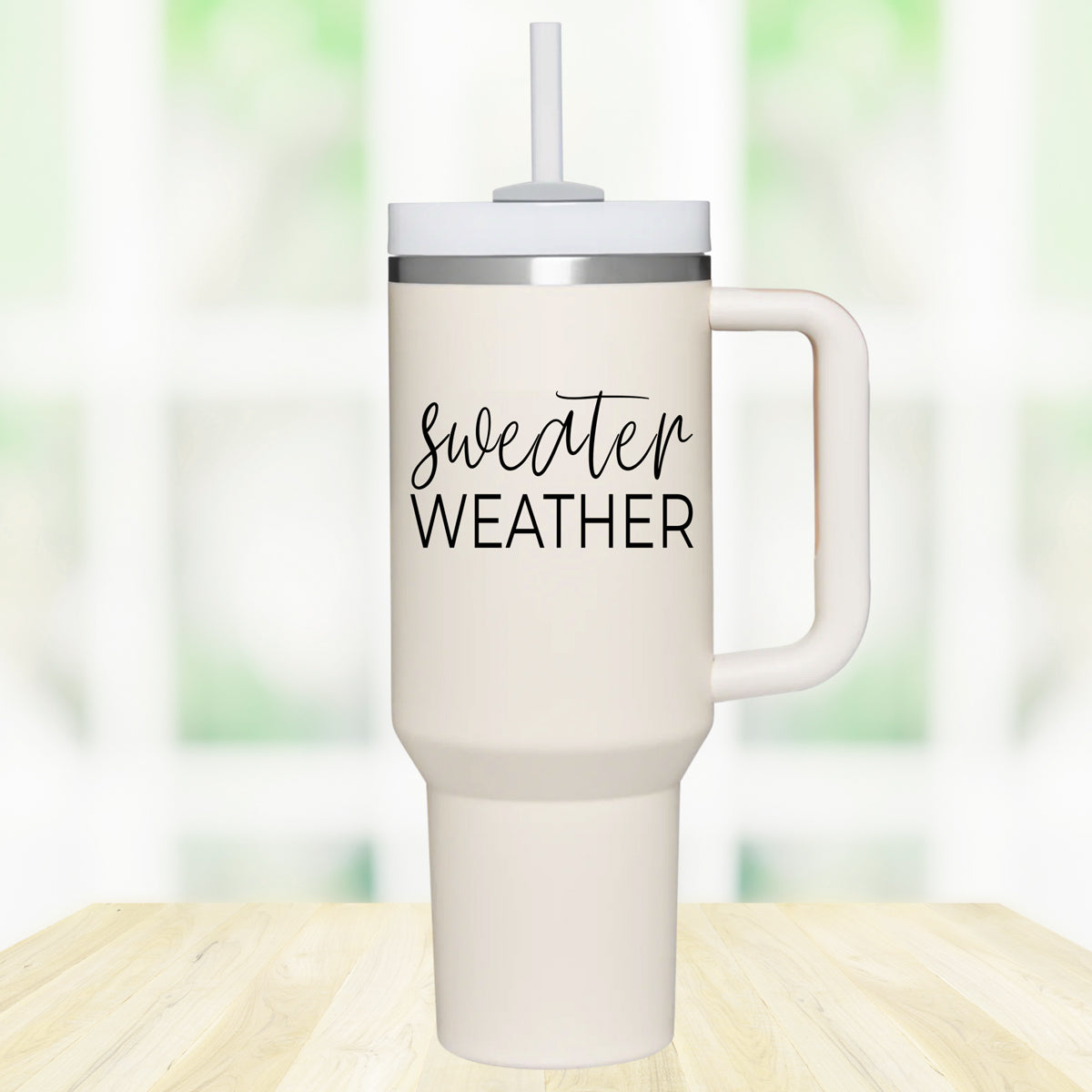 Insulated 40oz Travel Mug With Handle, Lid & Straw - Sweater Weather Fall Mug