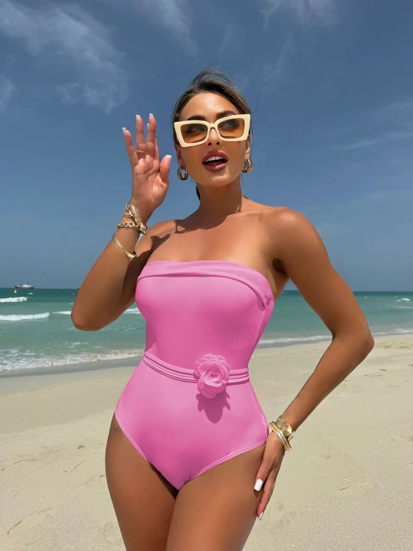 New One-piece Multi-wear One-piece Drawstring Strap Small Flower Swimsuit Swimsuit Bikini