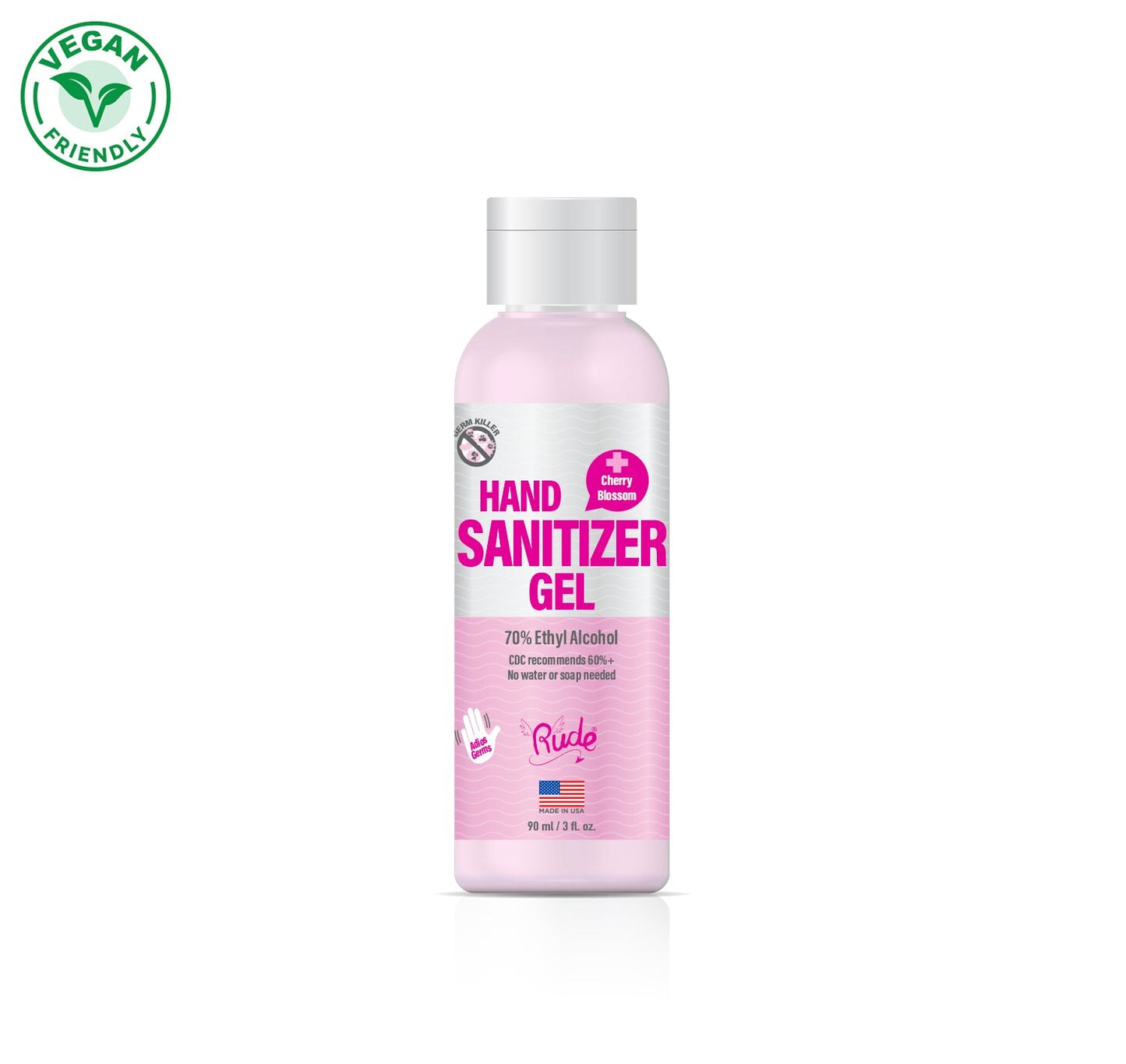 RUDE Gel Désinfectant pour les Mains Fleur de Cerisier 3 oz / 90 mL