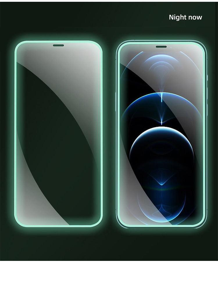 2Pcs Luminous Protective Glass For iPhone 14 13 12 11 Pro Max X XR XS Screen Protector For 7 8 6 Plus SE3 Glowing Tempered Glass Luminous Glowing Tempered Glass Screen Protector for iPhone