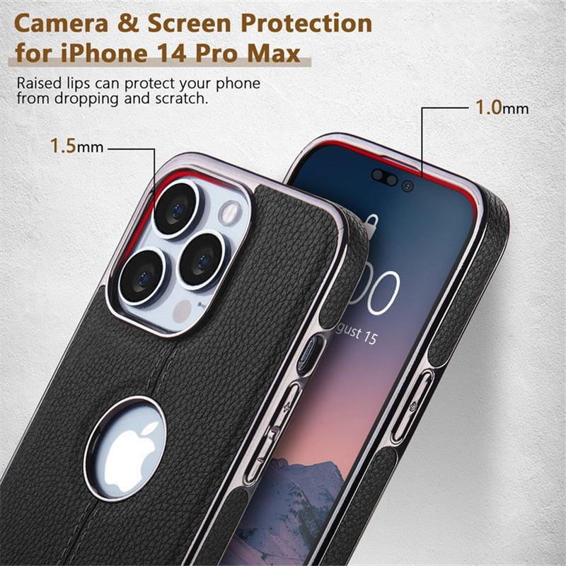 Luxury Texture Leather Case for iPhone 14 Pro MAX Plus Case With Hole Silicone Full Protection Back Cover Thin Flexible Soft Grip Luxury PU Leather Cover Durable Anti-Scratch Full Phone Cases
