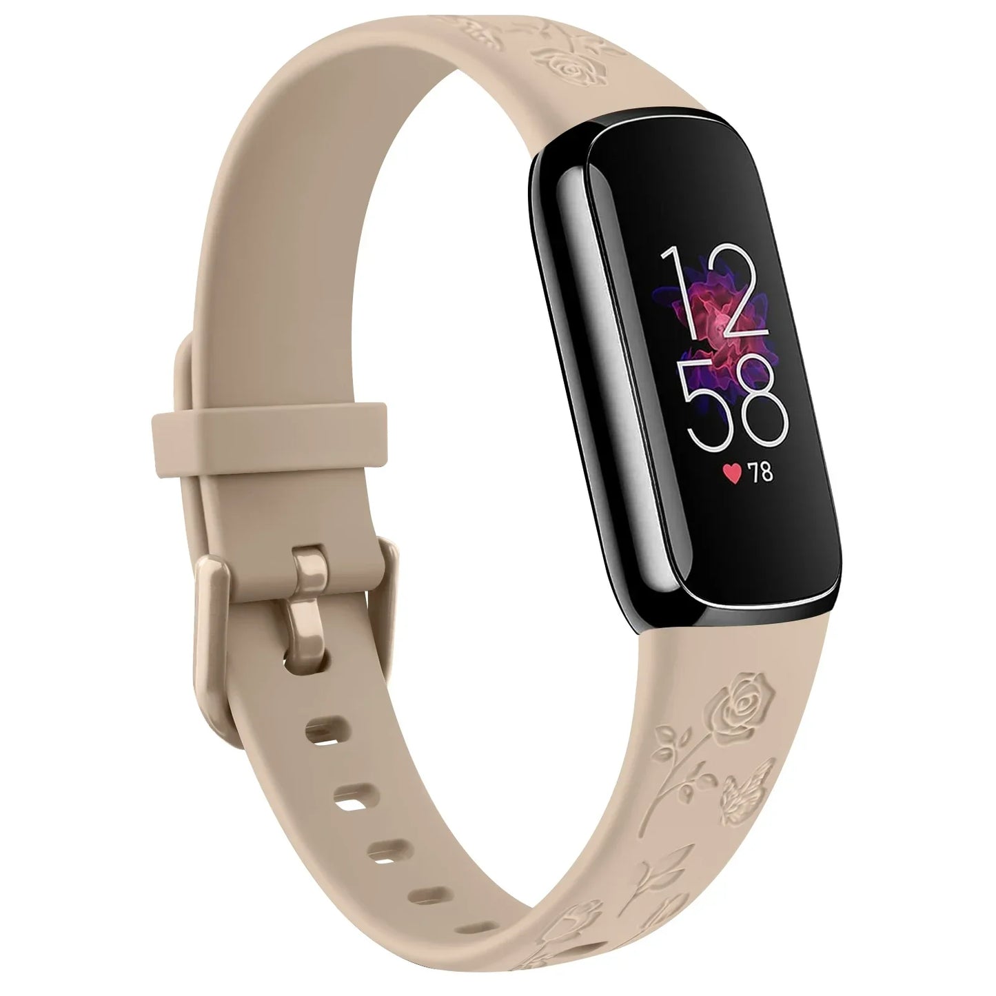 Bracelet Fitbit Luxe en TPU gravé de fleurs - Doux et confortable