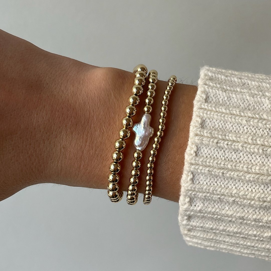 Pearl Cross Juno Bracelet Triple Stack (3+4+5mm)