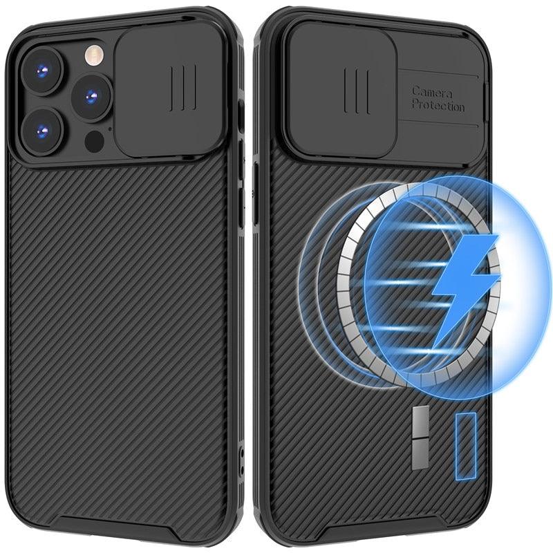 Camera Case Wireless Charging with Sliding Lens Cover Slim Magnetic Case For iPhone 13Pro Slide Lens Protection Magnetic Wireless Charging Phone Case For iPhone 13 12 Pro Max 13 Shockproof iphone Cover
