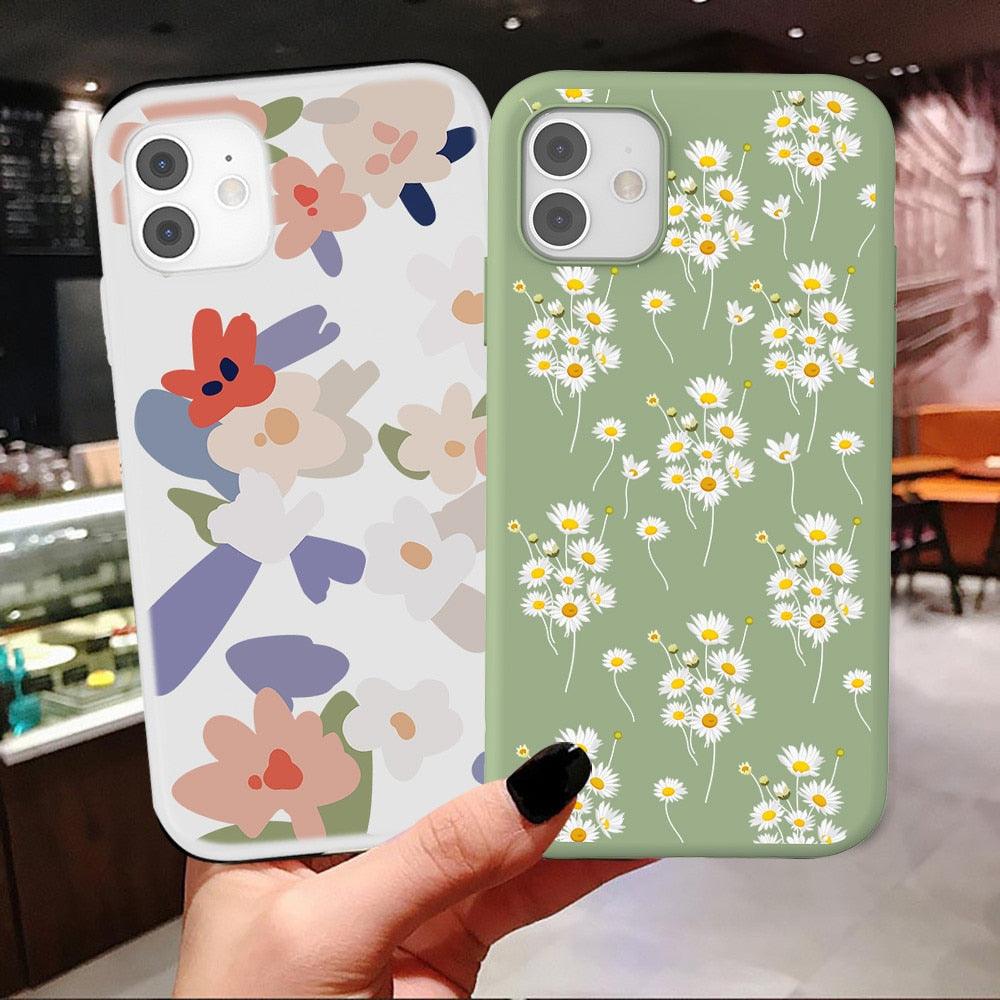 Fashion Flower Phone Case For Iphone 7 8 Plus Iphone Xr X Xs Silicone Ultra Thin Shockproof Mobile Phone Case With Fashion Pattern Cover Stylish Beautiful Flower Pattern Colored iphone Case