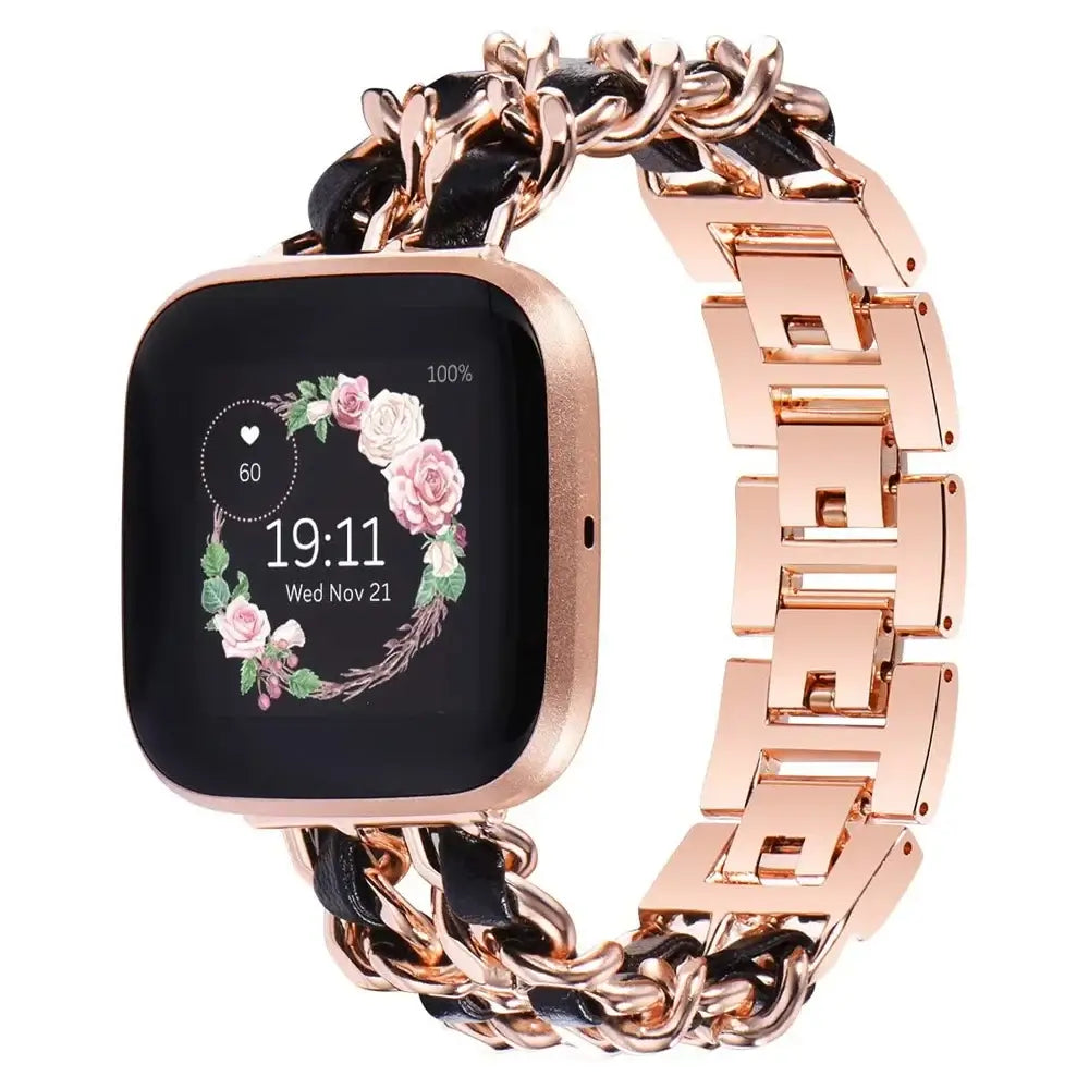 Fitbit Versa & Sense Leder-Metallarmband – Luxuriöses Design