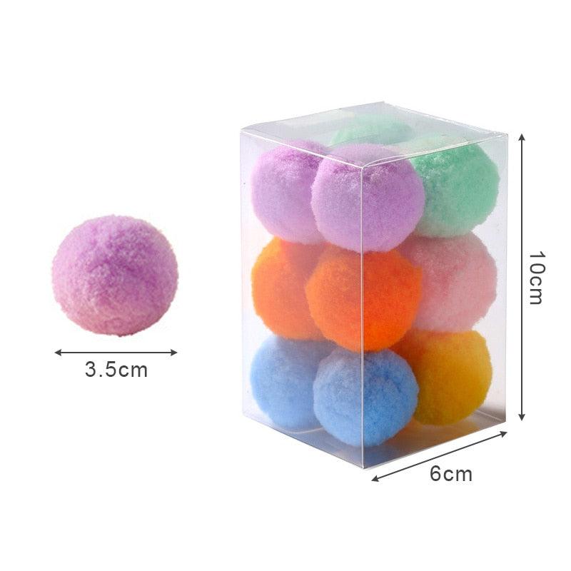 12Pcs/lot Funny Cat Toys Stretch Plush Ball Toys for Cats Colorful Interactive Cat Pom Pom Kitten Toy Pet Supplies Plush Balls for Training and Kitten Play