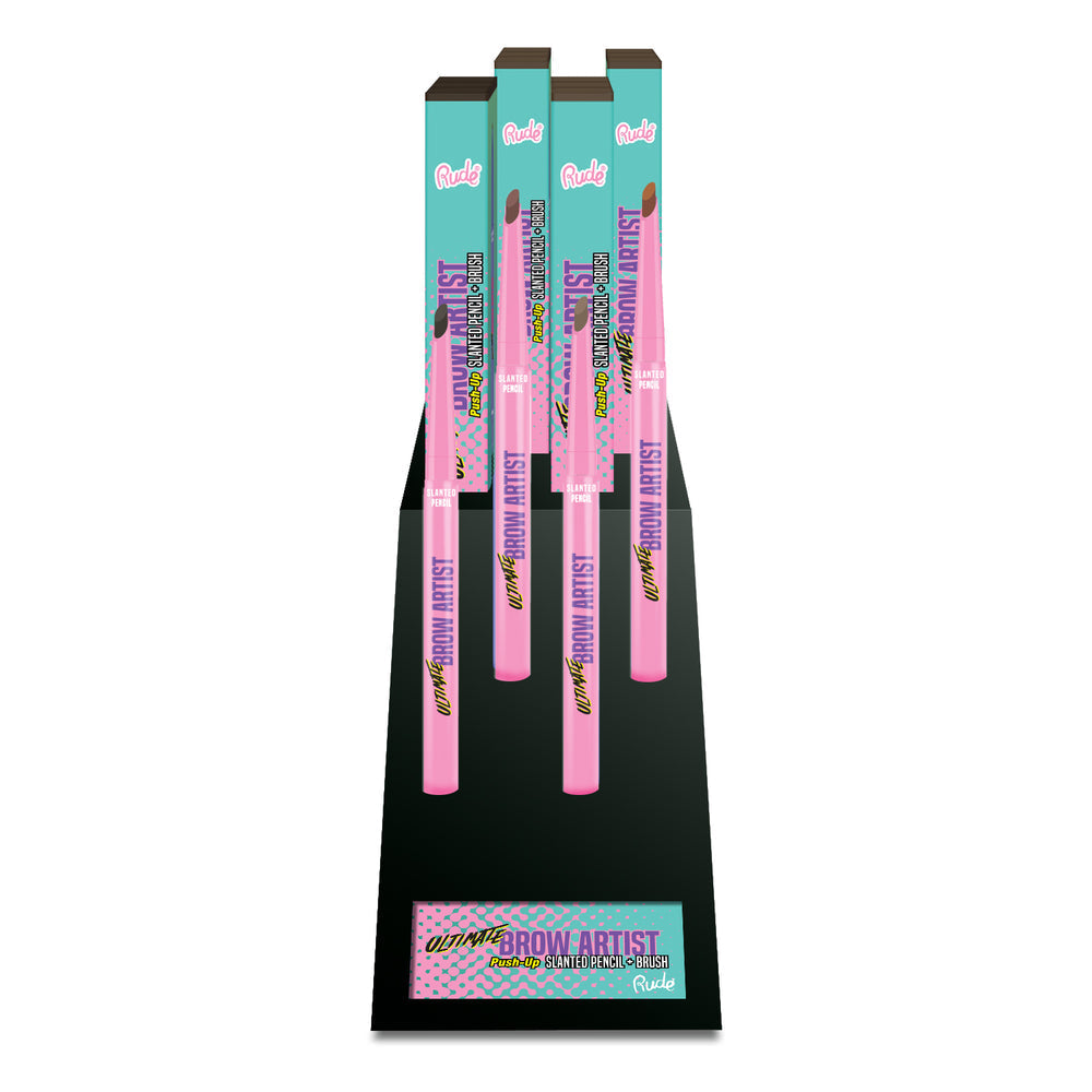 RUDE Ultimate Brow Artist Push-Up Crayon Biseauté & Brosse Coffret Présentoir, 32 PCS