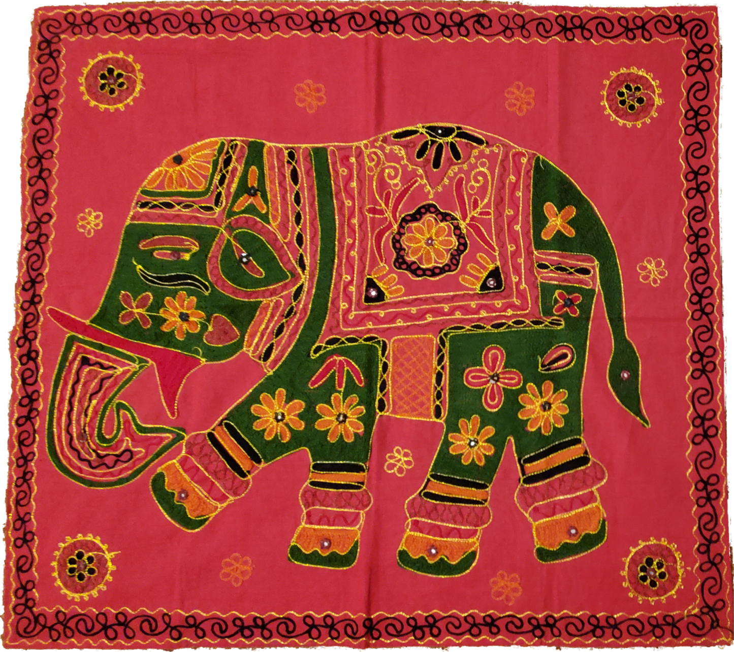 Tentures murales éléphant en coton rouge brodé 32x29 pouces