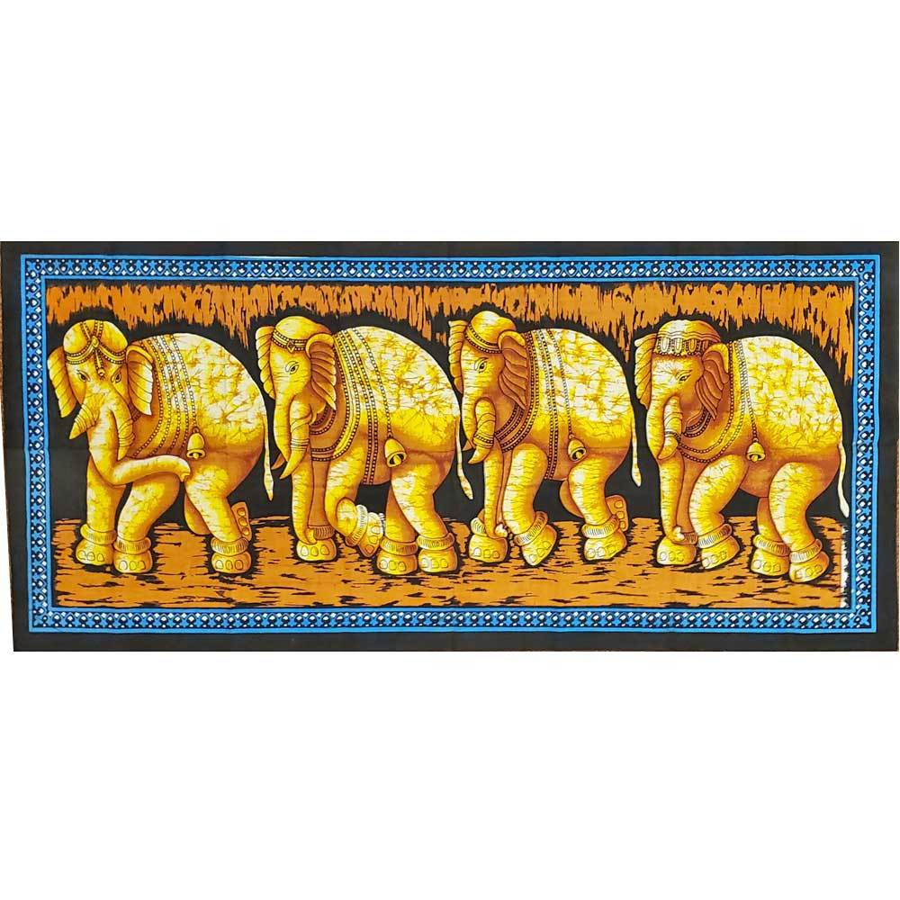 Elephant Herd Batik Wall Banner Table Runner Boho Cotton
