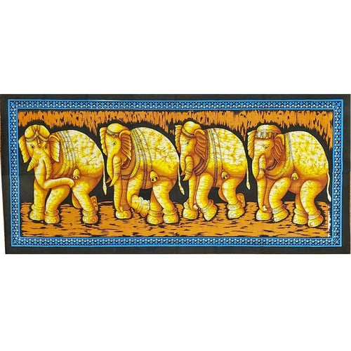 Elefantenherde Batik Wandbanner Tischläufer Boho Baumwolle