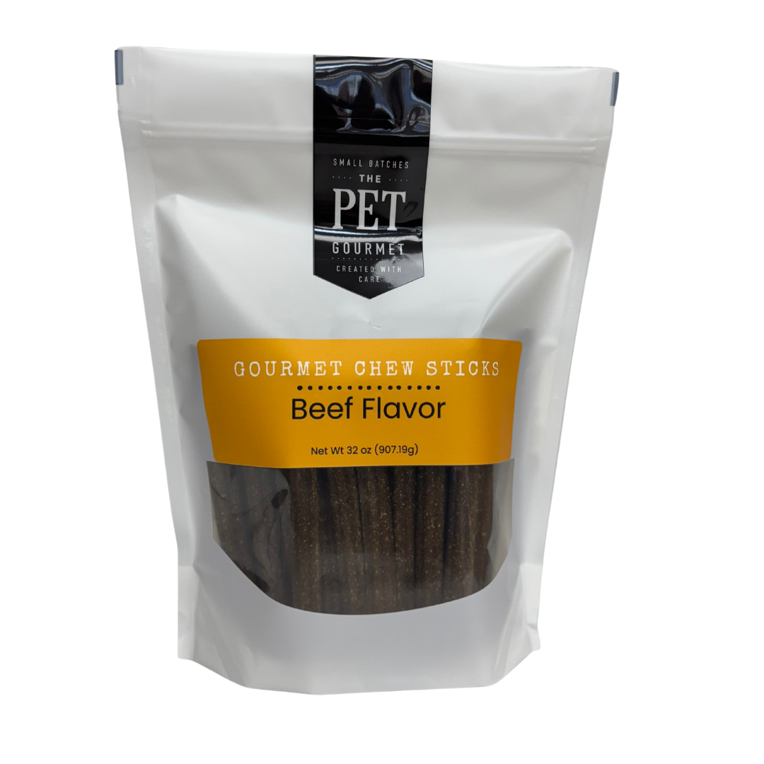 Large 2lb bag of grain-free large beef chews for dogs promoting dental health and made in the USA