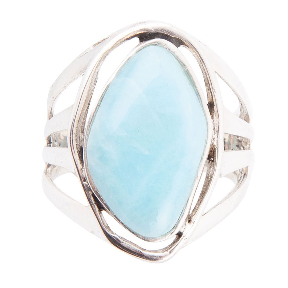 Abstract Blue Larimar and Sterling Silver Statement Ring - ThisandThatShoppe