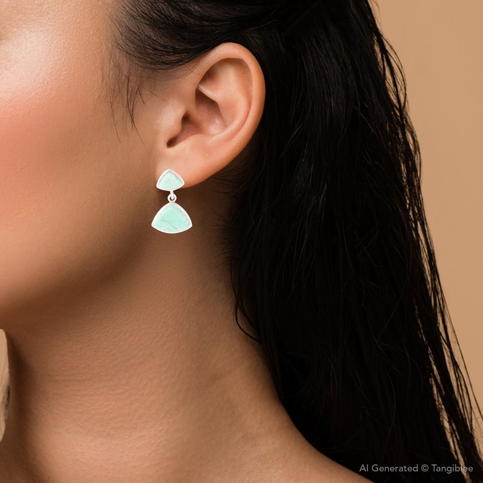 Abstract Green Chrysoprase Sterling Silver Drop Earrings - ThisandThatShoppe